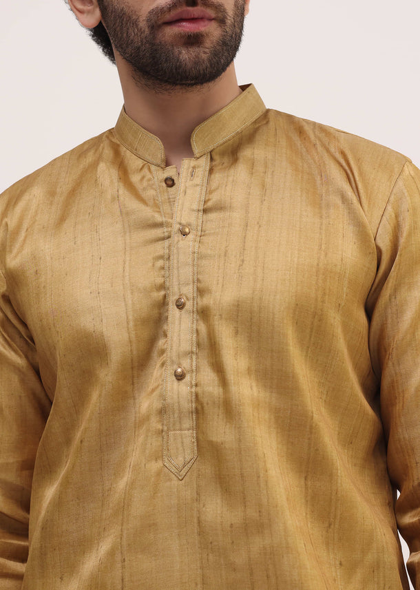 Gold Tussar Silk Kurta Pyjama For Men