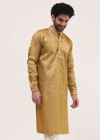 Gold Tussar Silk Kurta Pyjama For Men