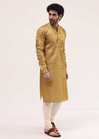 Gold Tussar Silk Kurta Pyjama For Men