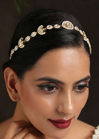 Gold Varini Headband With Severl Kundan Units Lined With Pearls By Paisley Pop