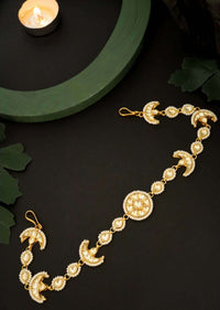 Gold Varini Headband With Severl Kundan Units Lined With Pearls By Paisley Pop