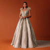 Gold Western Bridal Gown With Hand Work And Back Trail