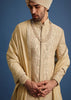 Gold Zari Embroidered Sherwani Suit With Mandarin Collar