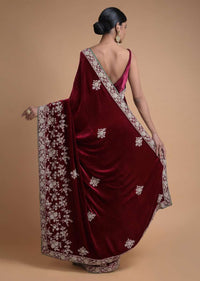 Golden Beige Half And Half Saree With Cherry Red Pallu In Velvet Online - Kalki Fashion