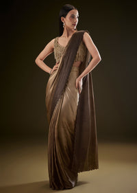 Golden Brown Saree With Resham Scallop Border