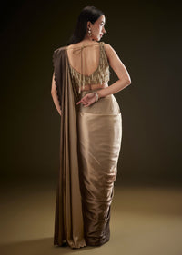 Golden Brown Saree With Resham Scallop Border