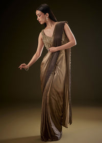 Golden Brown Saree With Resham Scallop Border