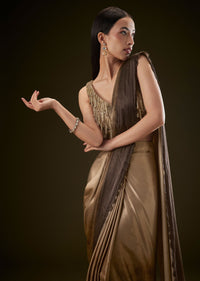 Golden Brown Saree With Resham Scallop Border