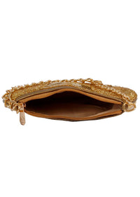 Golden Clutch In Silk With Cut Dana And Sequins Work Online - Kalki Fashion