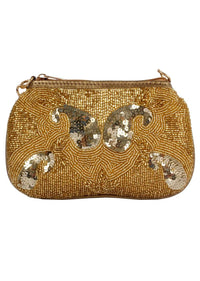 Golden Clutch In Silk With Cut Dana And Sequins Work Online - Kalki Fashion