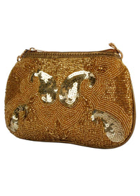 Golden Clutch In Silk With Cut Dana And Sequins Work Online - Kalki Fashion