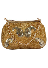 Golden Clutch In Silk With Cut Dana And Sequins Work Online - Kalki Fashion