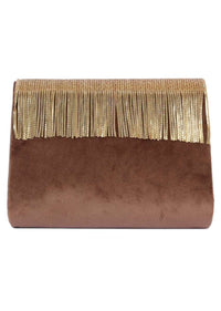 Golden Clutch In Suede With Chain Fringes Online - Kalki Fashion