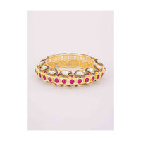 Golden cut out kundan kada adorn with kundan stone and fuchsia beads only on Kalki