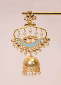 Golden kundan earring with jhumkas