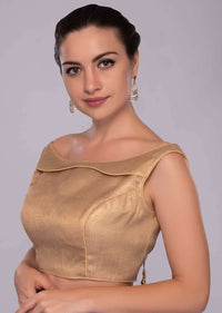 Golden lurex blouse with fancy neck in additional layer 