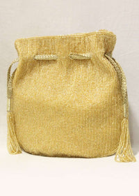 Golden Potli In Raw Silk With Japanese Bugle Beads Embroidered Scallop Design Online - Kalki Fashion