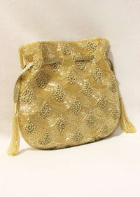 Golden Potli In Raw Silk With Japanese Bugle Beads Embroidered Scallop Design Online - Kalki Fashion