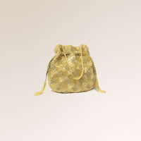Golden Potli In Raw Silk With Japanese Bugle Beads Embroidered Scallop Design Online - Kalki Fashion