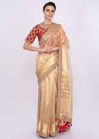 Golden Sheer Saree In Silk With Embroidered Border Online - Kalki Fashion