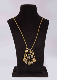 Golden sleek chain party wear necklace with  triple layer pendant adorn in semi precious stone only on Kalki