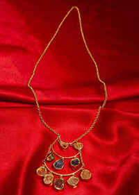 Golden sleek chain party wear necklace with  triple layer pendant adorn in semi precious stone only on Kalki