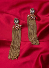 Golden sleek tassel earring with kundan and stone  only on Kalki