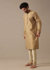 Golden Yellow Embroidered Kurta Set in Jacquard