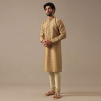 Golden Yellow Embroidered Kurta Set in Jacquard