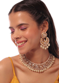 Golden Chocker With White Stones And Moti Work
