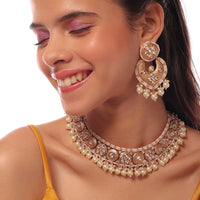 Golden Chocker With White Stones And Moti Work