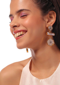 Golden Earrings With Semi-Precious Stones In A Geometric Shape