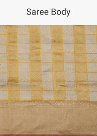 Golden Handloom Banarasi Saree In Tissue Fabric With Silver-Gold Abstract Weave And Unstitched Blouse