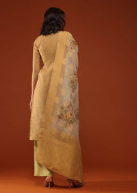 Golden Kurti And Palazzo Set In Chanderi Silk With Gotta Work