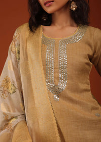 Golden Kurti And Palazzo Set In Chanderi Silk With Gotta Work