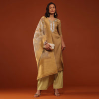 Golden Kurti And Palazzo Set In Chanderi Silk With Gotta Work