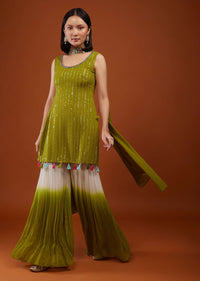 Olive Green Embroidered Georgette Sharara Suit
