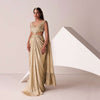 Golden Ready-To-Wear Embroidered Saree Gown In Gold Foil Fabric