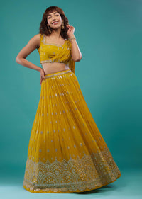 Chrome Yellow Embroidered Lehenga Set In Georgette