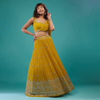 Chrome Yellow Embroidered Lehenga Set In Georgette