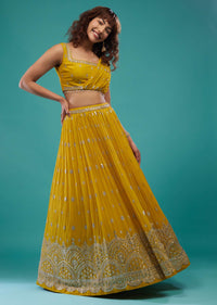 Chrome Yellow Embroidered Lehenga Set In Georgette