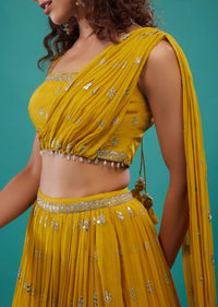 Chrome Yellow Embroidered Lehenga Set In Georgette