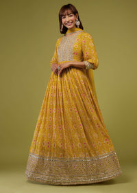 Cyber Yellow Silk Anarkali Suit In Patola Print