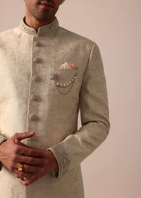 Golden Sherwani Set With Exquisite Embroidery Work