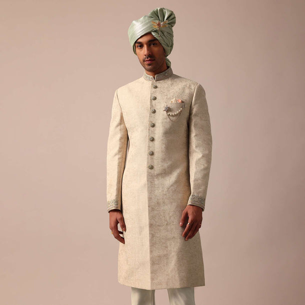 Golden Sherwani Set With Exquisite Embroidery Work
