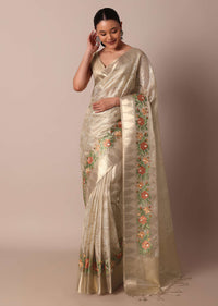 Golden Silk Saree With Exquisite Resham Thread Butti Work