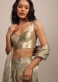 Golden Sleeveless Blouse In Gold Brocade With A V-Neckline