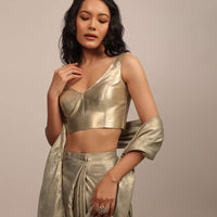 Golden Sleeveless Blouse In Gold Brocade With A V-Neckline