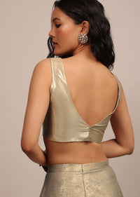 Golden Sleeveless Blouse In Gold Brocade With A V-Neckline