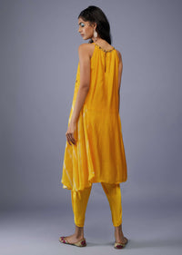 Cyber Yellow Bandhani Tunic Top In Silk With Printed Silk Dhoti Pants